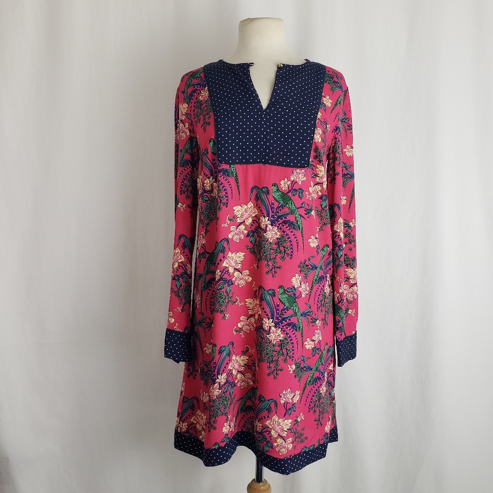Anthropologie Maeve Pink Bird Polka Dot Dress Sz 4
